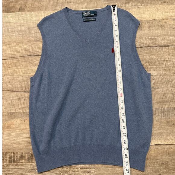 Polo Ralph Lauren 100% Pima Cotton V Neck Sweater Vest Mens Medium Blue Preppy - Picture 5 of 6